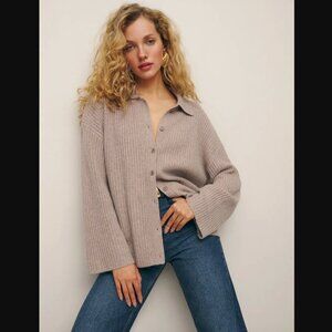 Reformation Taupe Ribbed Cardigan
